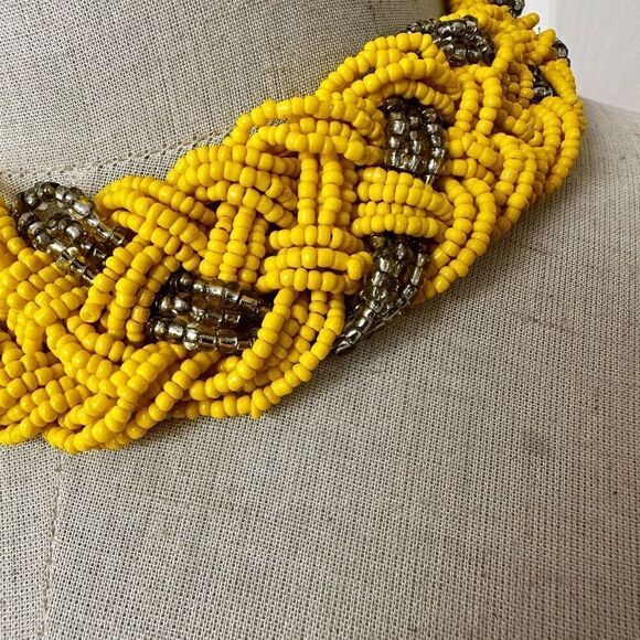Yellow and silver tone seed beaded statement necklace - Picture 2 of 6